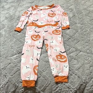 Pink and Orange Halloween Pajama Set with Ghosts and Pumpkins